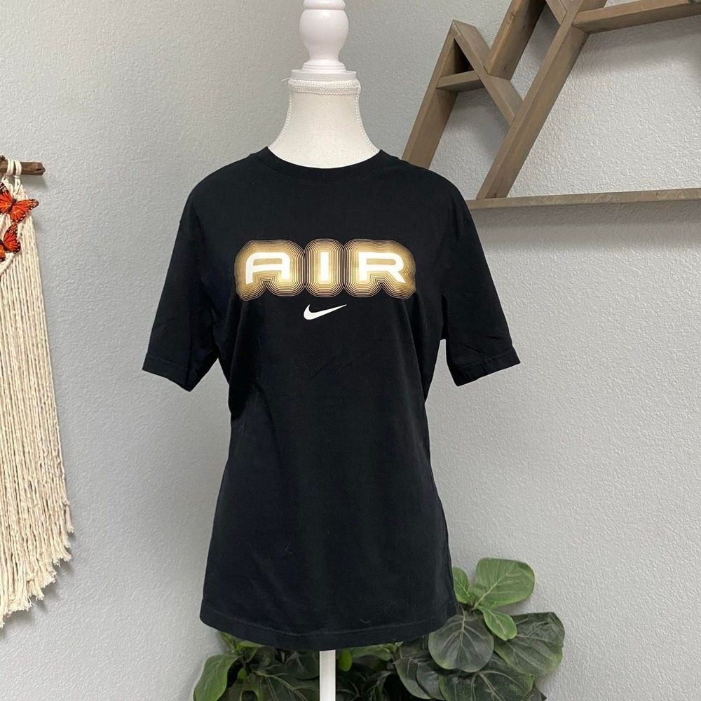 NIKE BLACK WHITE SWOOSH GOLD AIR SHORT SLEEVE TEE SHIRT GRUNGE ALT STREETWEAR